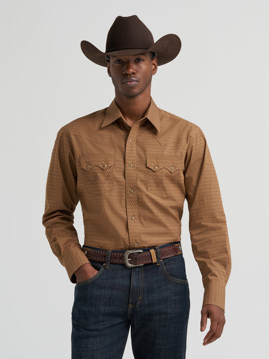 Wrangler Retro Long Sleeve Shirt Modern Fit Brown