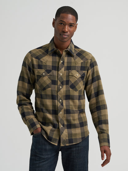 Wrangler Retro Flannel Long Sleeve Shirt Snap Green Plaid