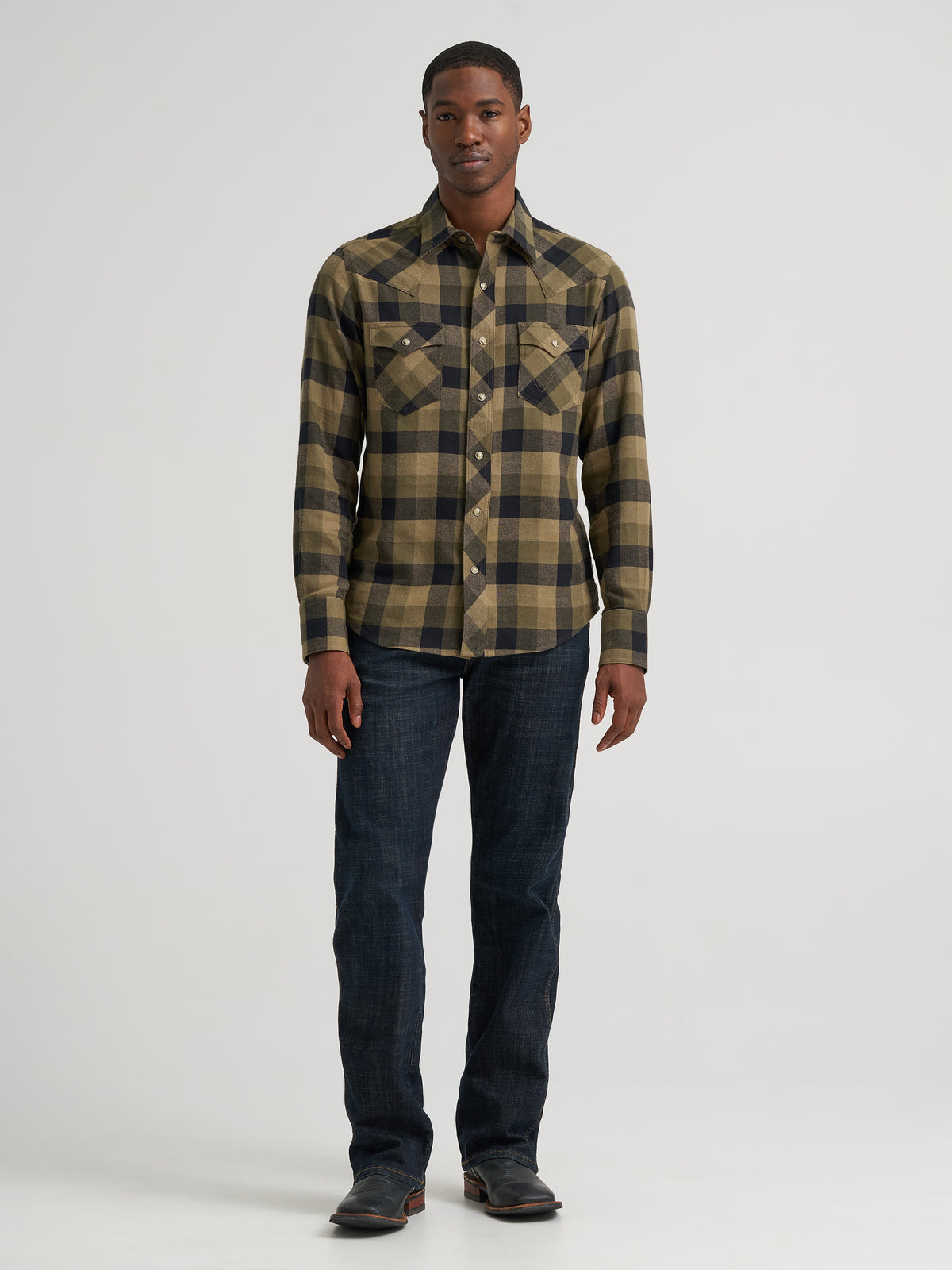 Wrangler Retro Flannel Long Sleeve Shirt Snap Green Plaid