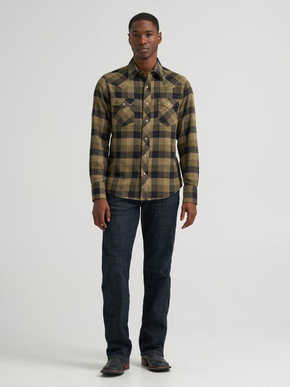 Wrangler Retro Flannel Long Sleeve Shirt Snap Green Plaid