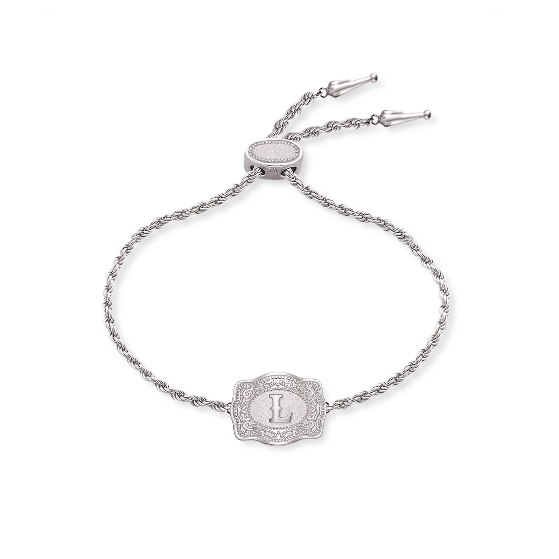 Spurwest Ultra Mini Belt Buckle Initial Silver Bracelet
