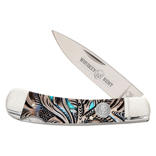 Whiskey Bent Acrylic Floral Turquoise Lock Blade