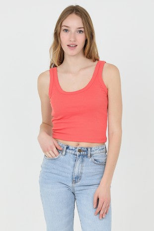 Angie Rib Knit Crop Tank Sunset Coral