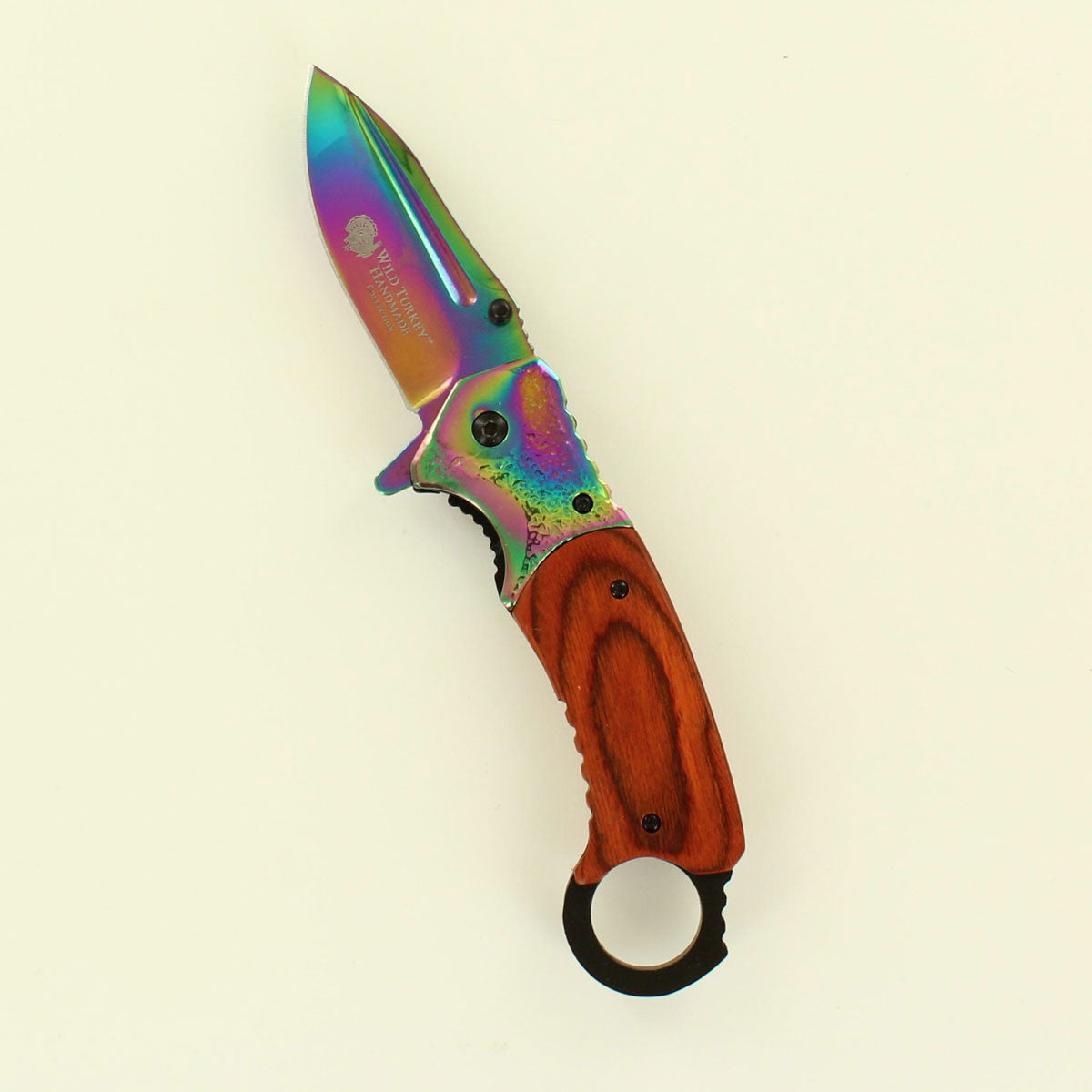 Wild Turkey Rainbow Blade Wood Handle Knife