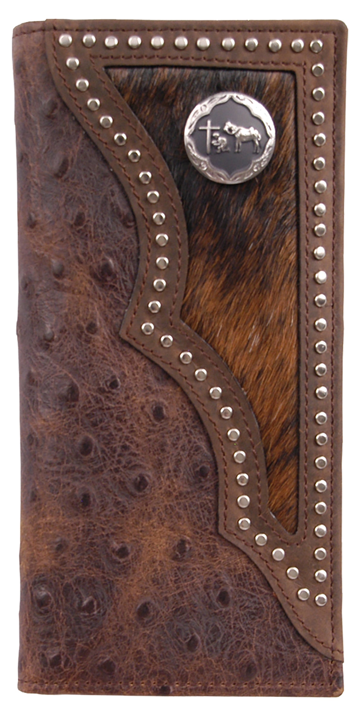 3D Ostrich Print/Hair on Inlay Rodeo Wallet