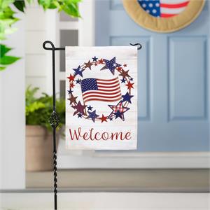 Evergreen Americana Star Wreath Garden Flag