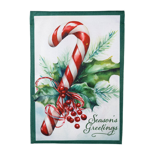 Evergreen Season's Greetings Candy Cane Burlap Garden Flag