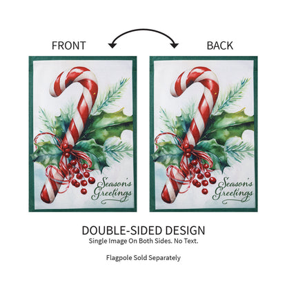 Evergreen Season's Greetings Candy Cane Burlap Garden Flag