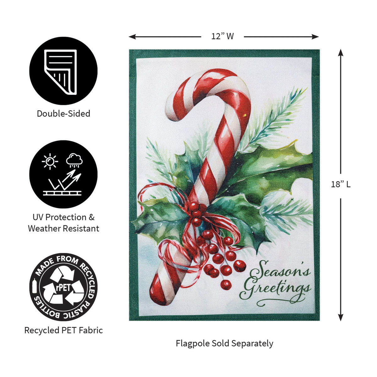 Evergreen Season's Greetings Candy Cane Burlap Garden Flag