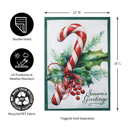 Evergreen Season's Greetings Candy Cane Burlap Garden Flag