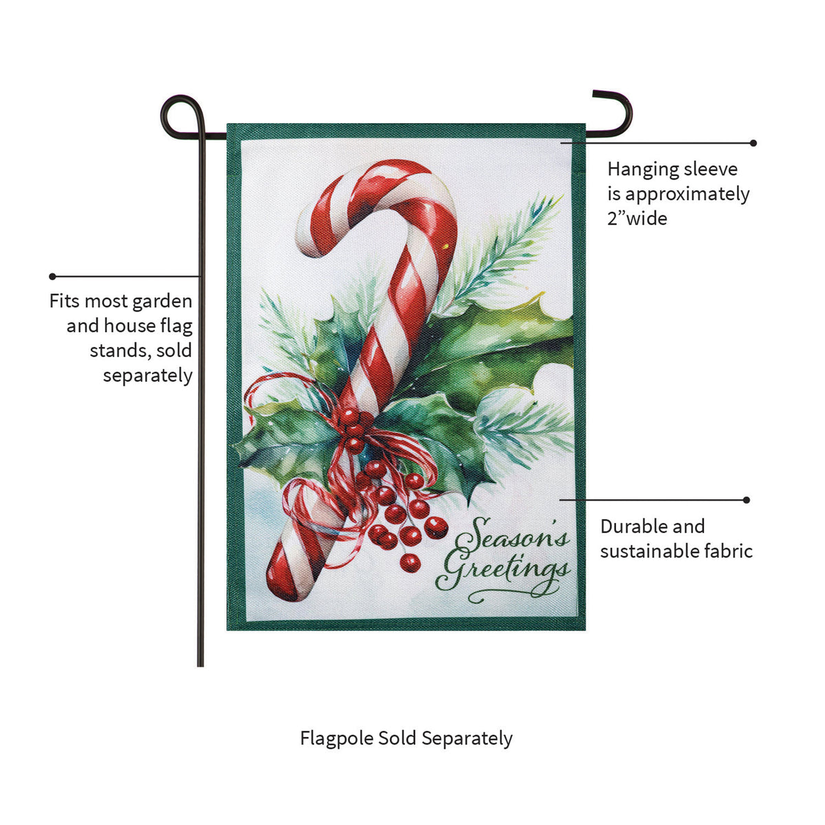 Evergreen Season's Greetings Candy Cane Burlap Garden Flag