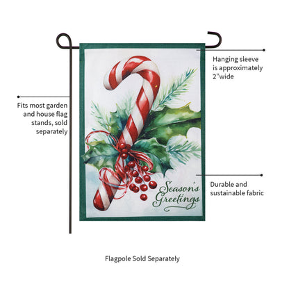 Evergreen Season's Greetings Candy Cane Burlap Garden Flag