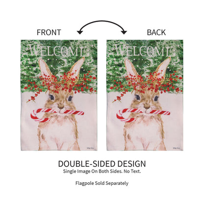 Evergreen Candy Cane Rabbit Burlap Garden Flag