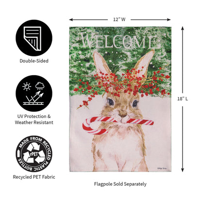 Evergreen Candy Cane Rabbit Burlap Garden Flag