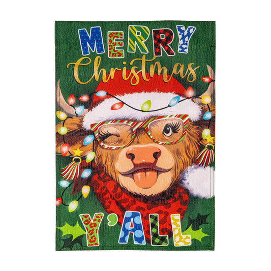 Evergreen Merry Highland Ho Burlap Garden Flag