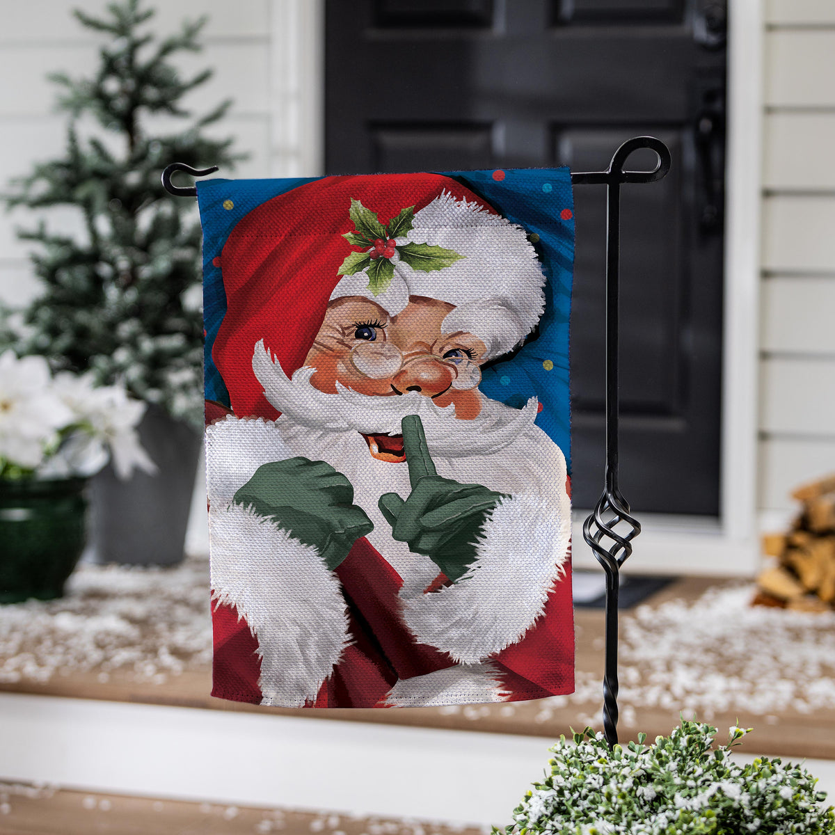 Evergreen Traditional Santa Portrait Burlap Garden Flag