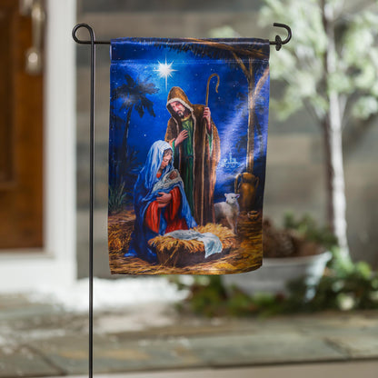 Evergreen Holy Night Nativity Garden Lustre Flag