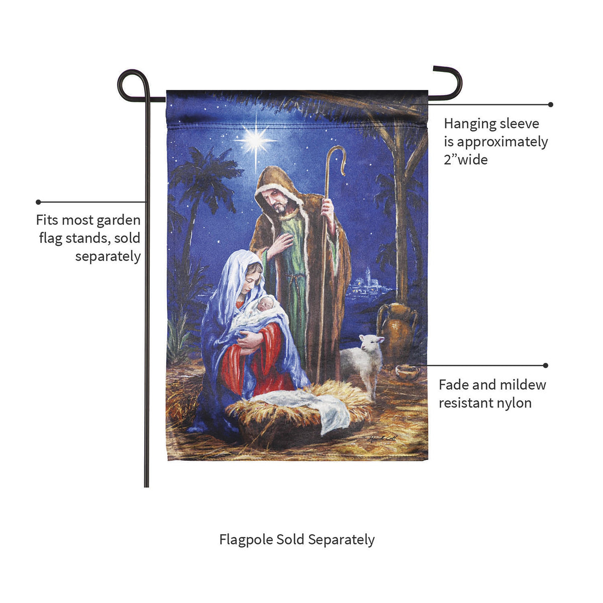 Evergreen Holy Night Nativity Garden Lustre Flag