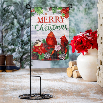 Evergreen Merry Christmas Colorful Birds Moire Flag