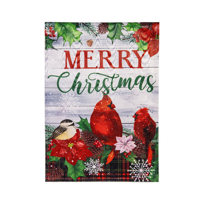 Evergreen Merry Christmas Colorful Birds Moire Flag