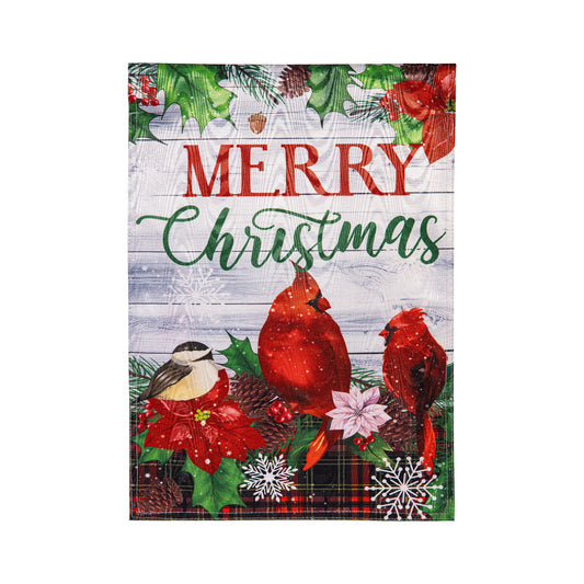 Evergreen Merry Christmas Colorful Birds Moire Flag