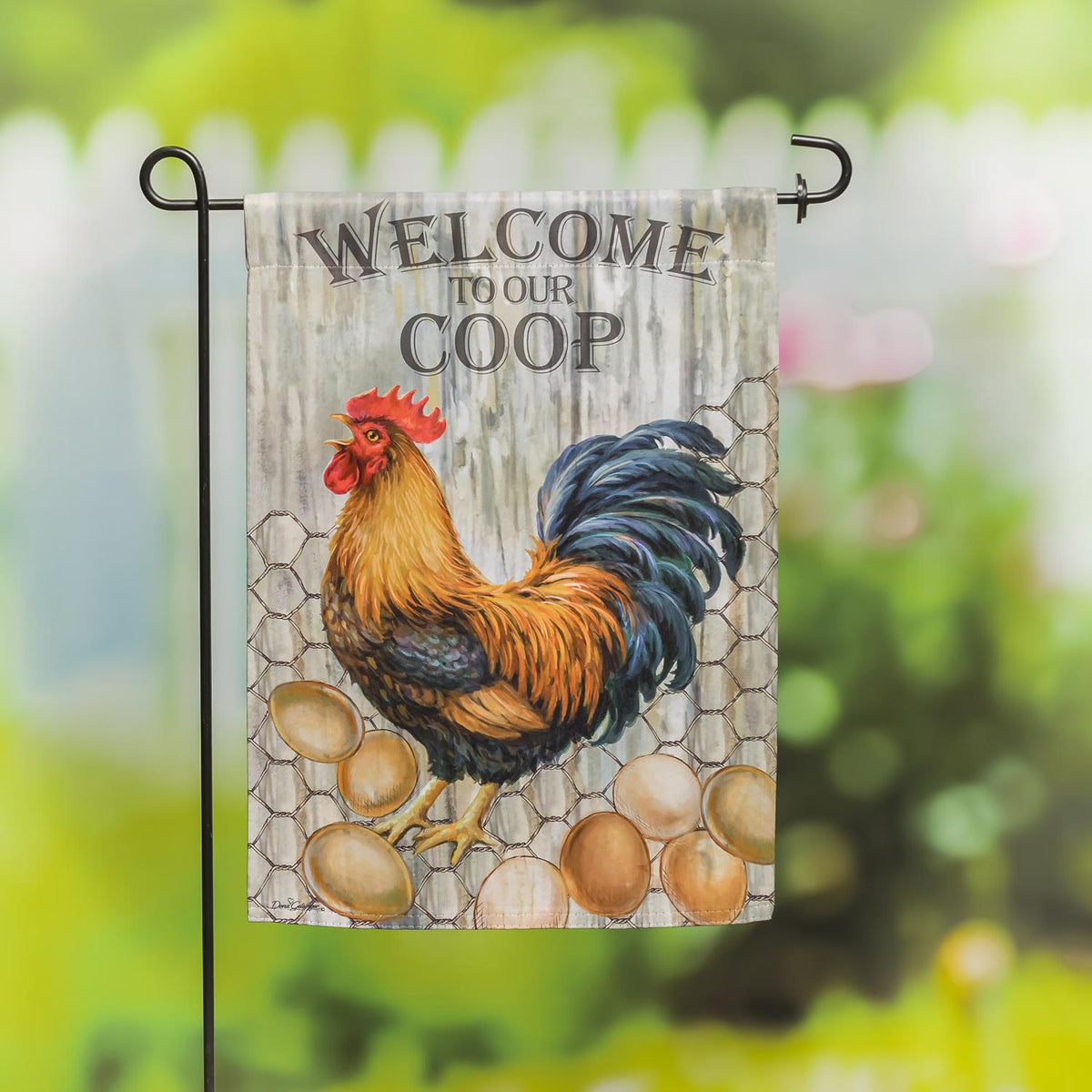 Evergreen Welcome to Our Coop Garden Flag