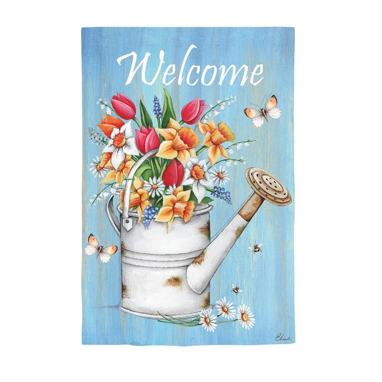 Evergreen Welcome Flowers Suede Garden Flag