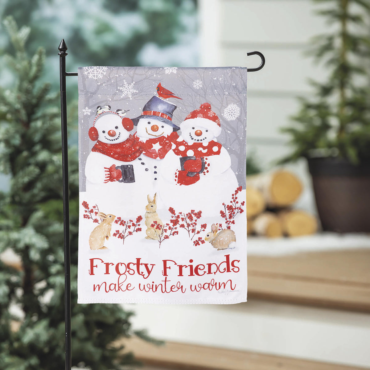 Evergreen Snow Crew Suede Garden Flag