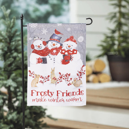 Evergreen Snow Crew Suede Garden Flag