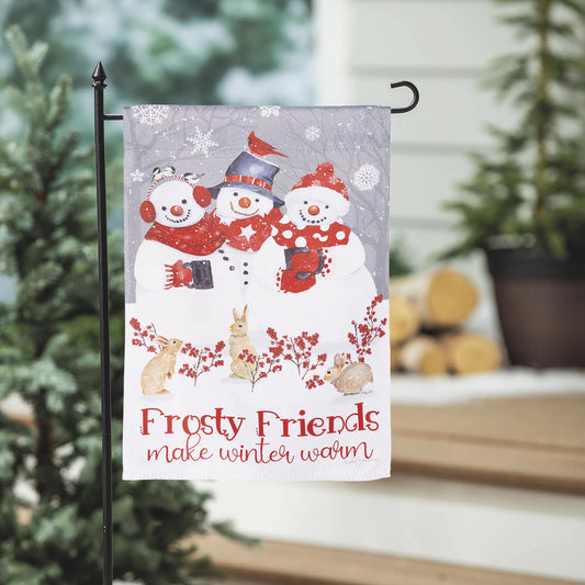 Evergreen Snow Crew Suede Garden Flag