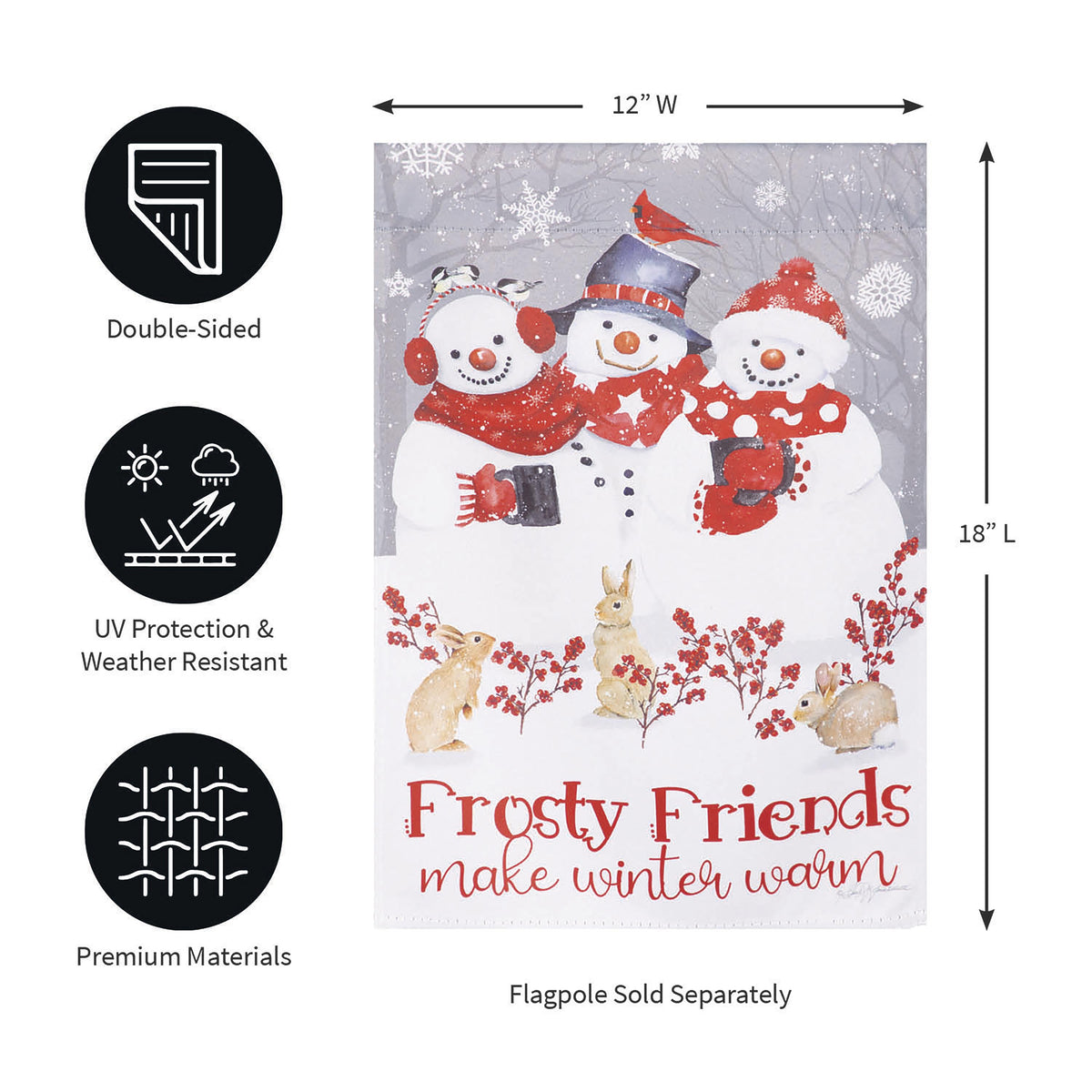 Evergreen Snow Crew Suede Garden Flag