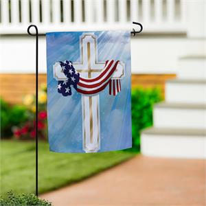 Evergreen Flag Draped Cross Garden Flag