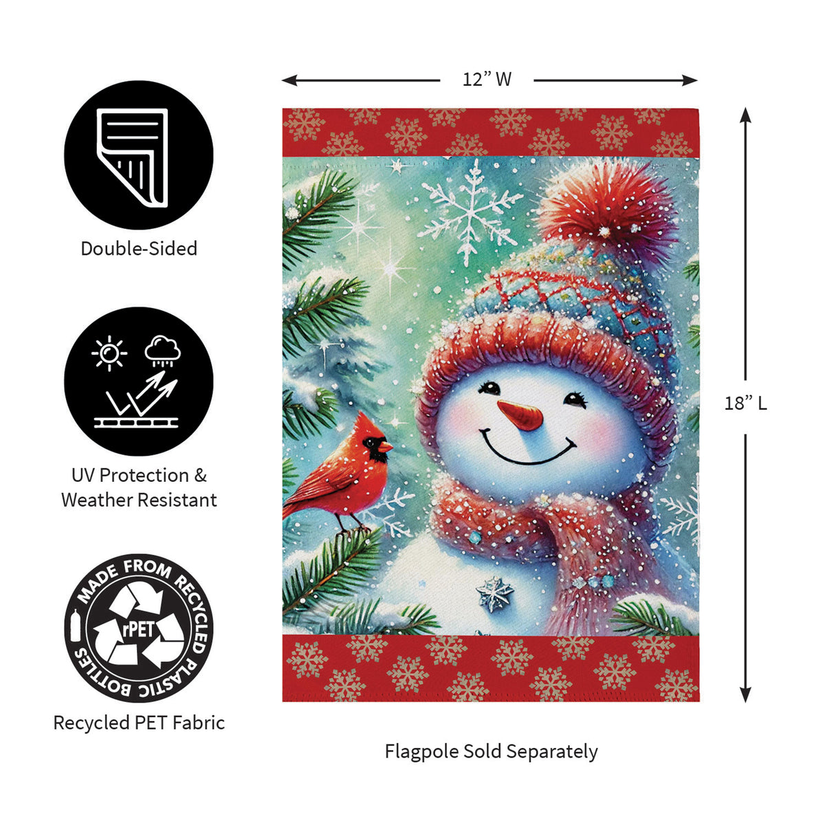 Evergreen Snowman With Cardinal Friend Suede Garden Flag