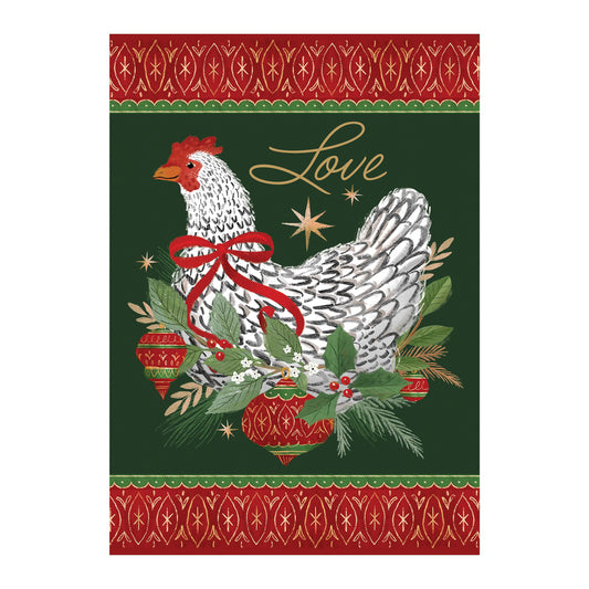 Evergreen Floral Christmas Chicken Suede Garden Flag