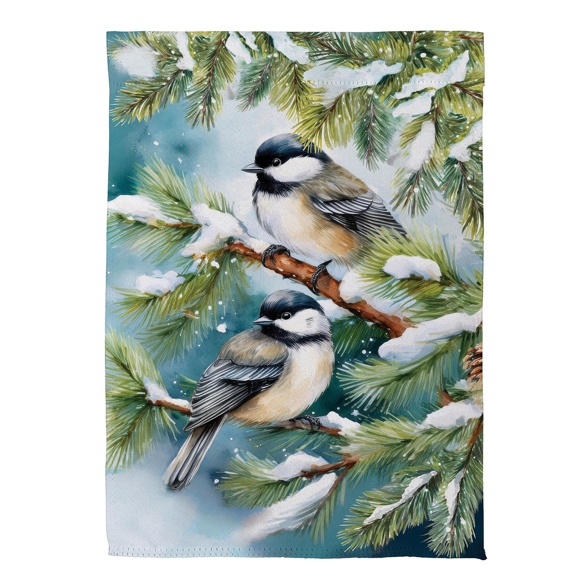 Evergreen Winter Chickadee Friends Suede Garden Flag