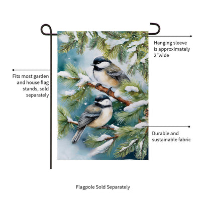 Evergreen Winter Chickadee Friends Suede Garden Flag