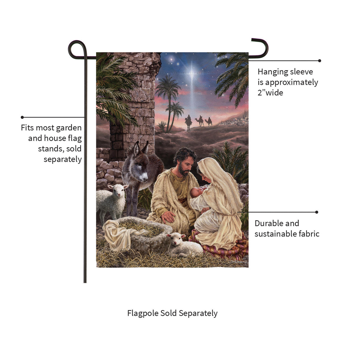 Evergreen Brilliant Nativity Suede Garden Flag