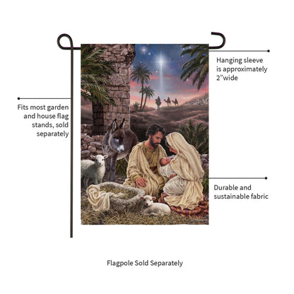 Evergreen Brilliant Nativity Suede Garden Flag