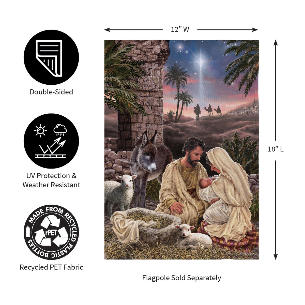 Evergreen Brilliant Nativity Suede Garden Flag