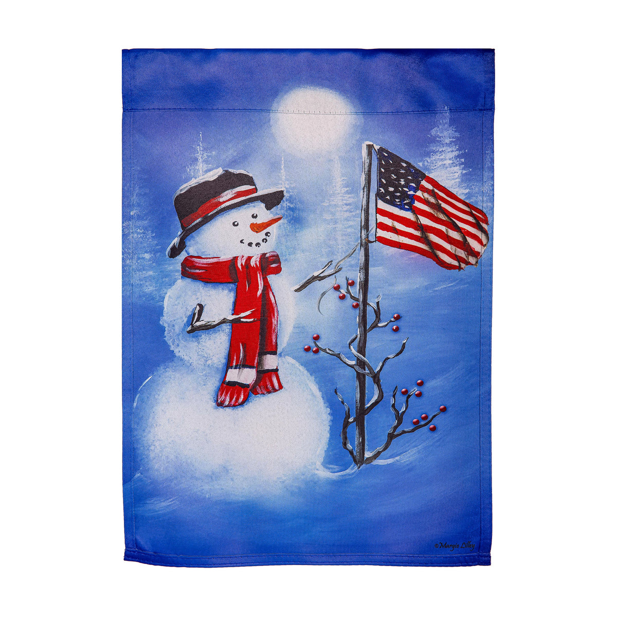 Evergreen Patriotic Snowman Suede Garden Flag
