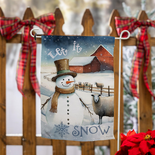 Evergreen Winter Farm Suede Garden Flag