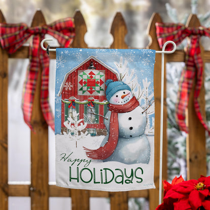 Evergreen Festive Farm Snowman Suede Garden Flag
