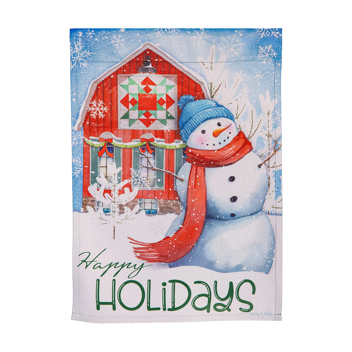 Evergreen Festive Farm Snowman Suede Garden Flag