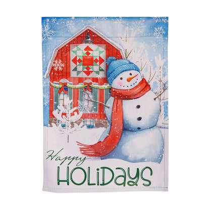 Evergreen Festive Farm Snowman Suede Garden Flag