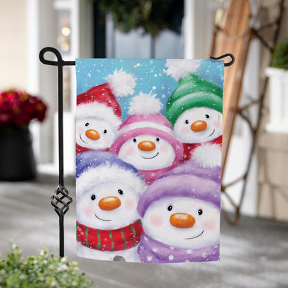 Evergreen Snowman Family Suede Garden Flag
