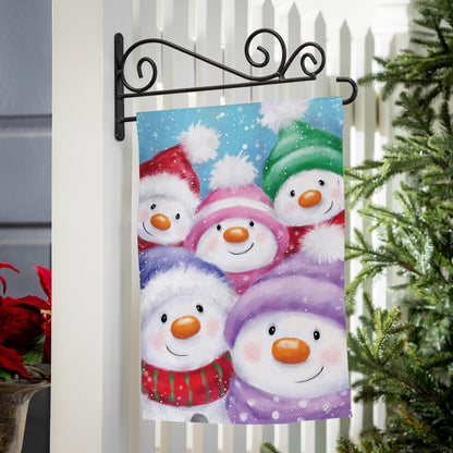 Evergreen Snowman Family Suede Garden Flag