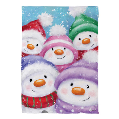 Evergreen Snowman Family Suede Garden Flag