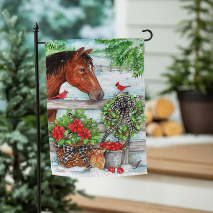 Evergreen Horse & Cardinal Suede Garden Flag