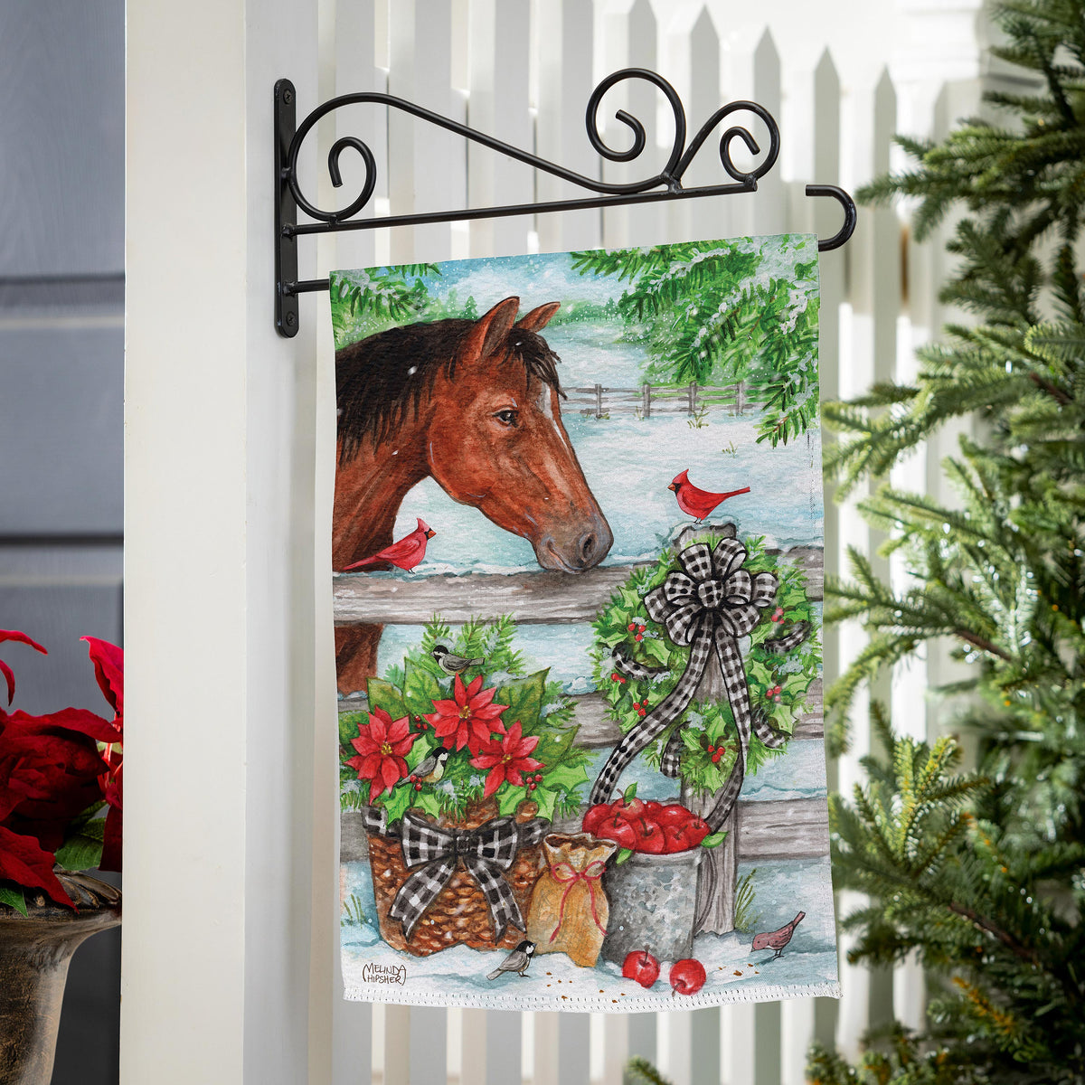 Evergreen Horse & Cardinal Suede Garden Flag