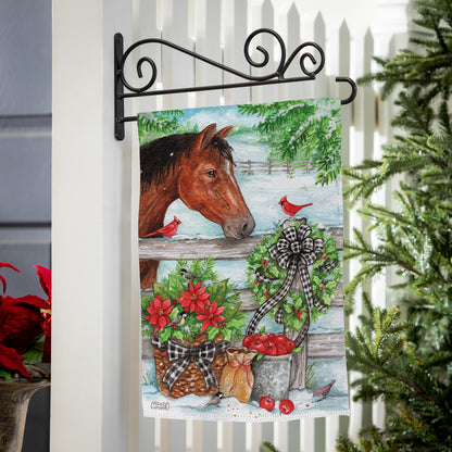 Evergreen Horse & Cardinal Suede Garden Flag